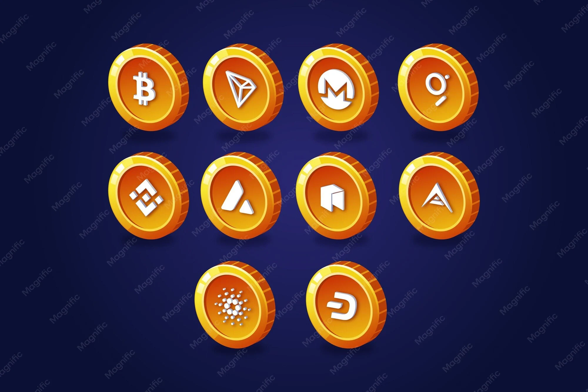 Samling av symboler for populære kryptovalutaer